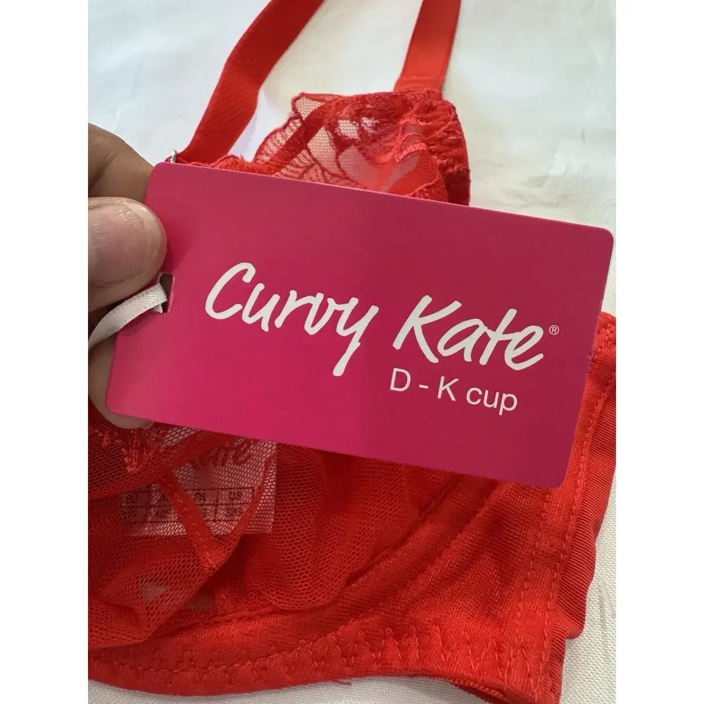 Curvy Kate Stand Out Plunge Underwire Bra Red 32G Full Cup Lace New